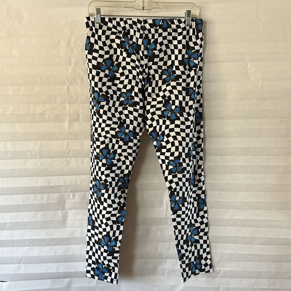 No Boundaries NOBO Women's Black & White Check Butterfly Print Leggings Large